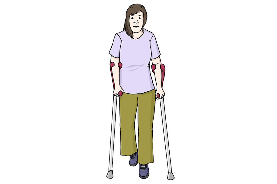 Eine Frau an Geh-Hilfen (Quelle:Lebenshilfe für Menschen mit geistiger Behinderung Bremen e.V., Illustrator Stefan Albers, Atelier Fleetinsel, 2013) Eine Frau an Geh-Hilfen (Quelle:Lebenshilfe für Menschen mit geistiger Behinderung Bremen e.V., Illustrator Stefan Albers, Atelier Fleetinsel, 2013)
