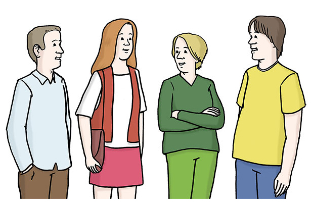 Gespräch (Quelle:Lebenshilfe für Menschen mit geistiger Behinderung Bremen e.V., Illustrator Stefan Albers, Atelier Fleetinsel, 2013) Gespräch (Quelle:Lebenshilfe für Menschen mit geistiger Behinderung Bremen e.V., Illustrator Stefan Albers, Atelier Fleetinsel, 2013)